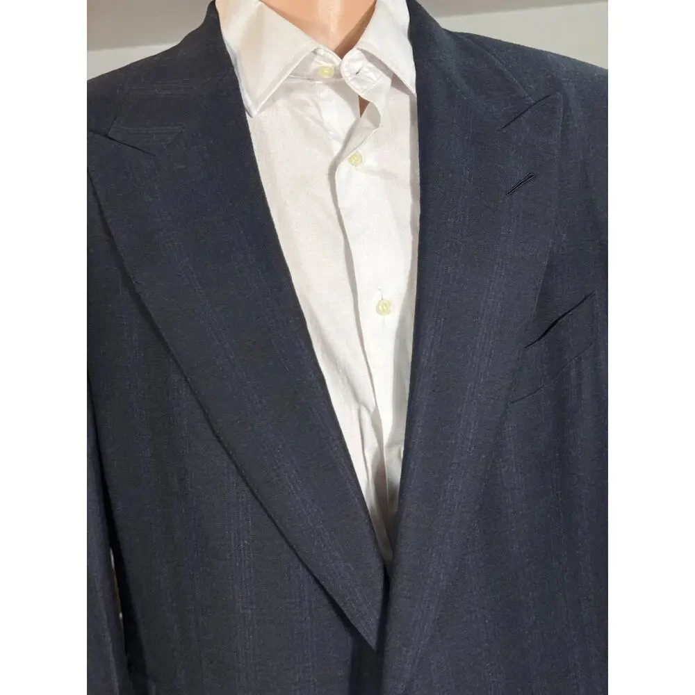 New Tom Ford Windsor Peak Lapel Navy Plaid Flannel Blazer Sportcoat 56IT 46R US